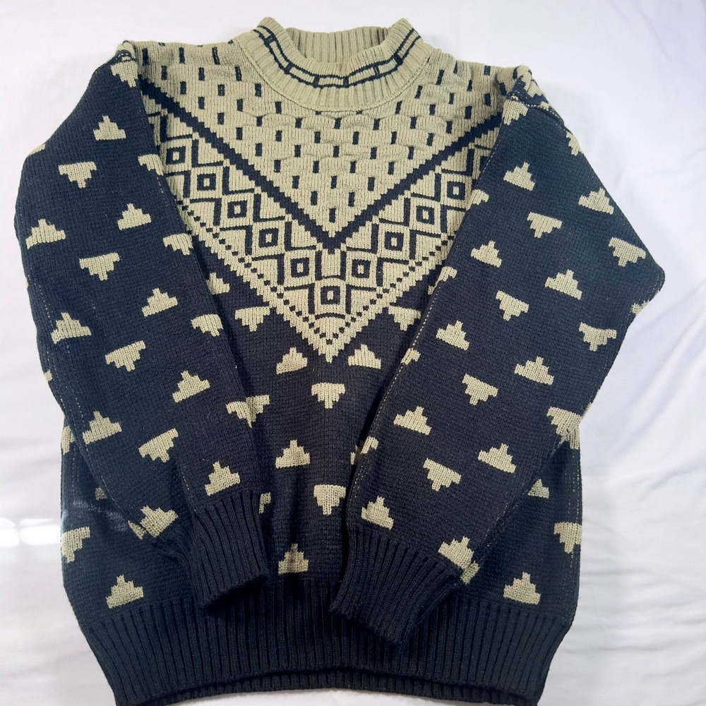 Emporio Gitano Sweater Men XS Pullover Navy Geometric Knit Crewneck Retro 80s